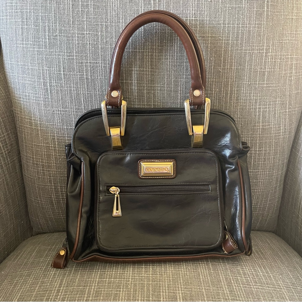 Capezio Vintage Leather Black Brown Shoulder Purse Bag